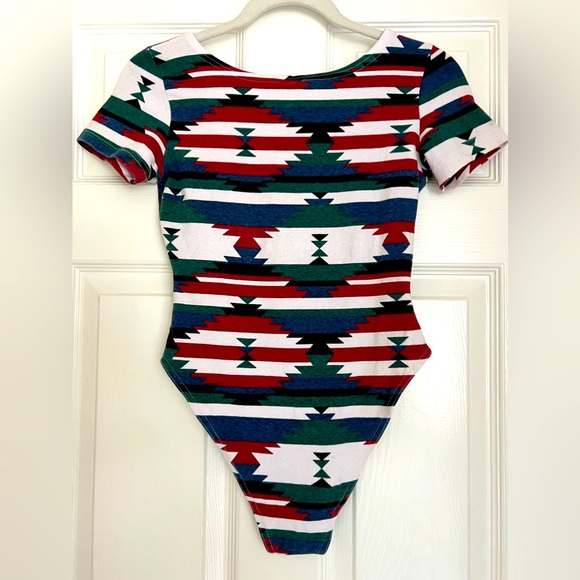 Vintage 80s Bodysuit Aztec Print Women’s Medium - Picture 2 of 2